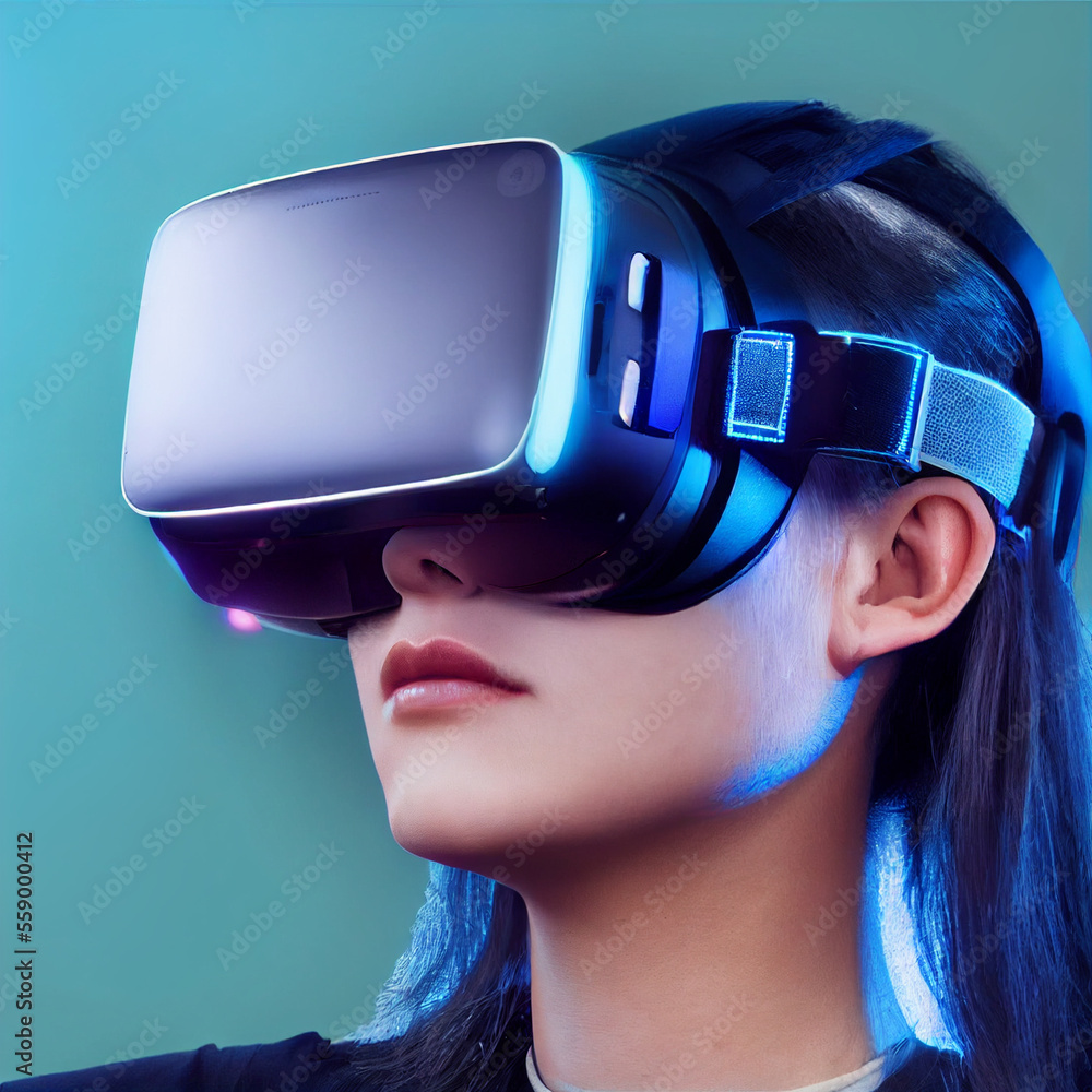 Woman wearing virtual reality vr headset portrait Woman wearing virtual reality vr headset portrait
