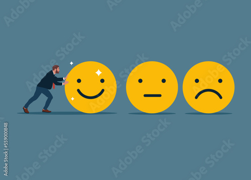 Businessman increased emotional intelligence. Positive thinking, or an optimistic attitude. Modern flat vector illustration.