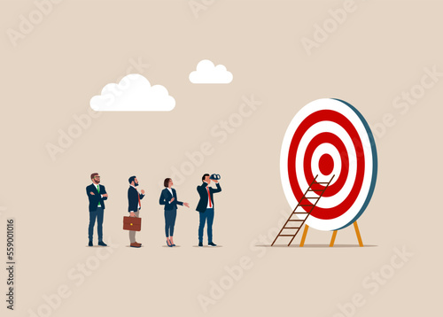 Business team looking for и  getting ready towards the goal. Career growth. Flat vector illustration