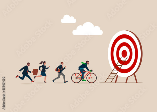 Business team running towards the goal. Career growth. Flat vector illustration