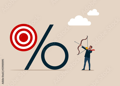 Target, financial growth, profit, sales. Achieving business goals. The growth of sales or company profits.  Flat vector illustration.