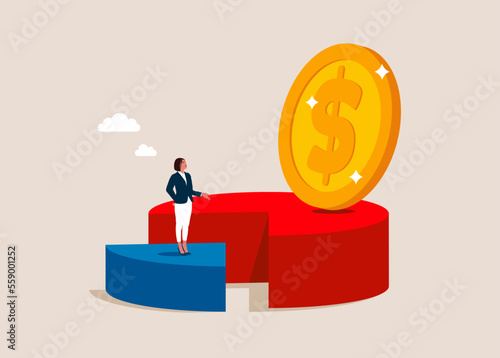 Working on 20 percent pie chart with trophy on 80 part. Minimum effort for big outcome, productivity to generate great result. Pareto principle.  Modern vector illustration.