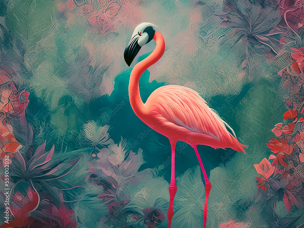 The majestic paint of a flamingo animal captures the grace and beauty of this species ...