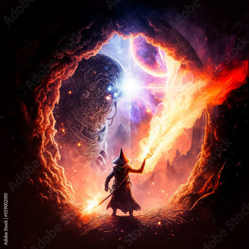 Wallpaper Mural magician fights against a magical monster in a cave Torontodigital.ca