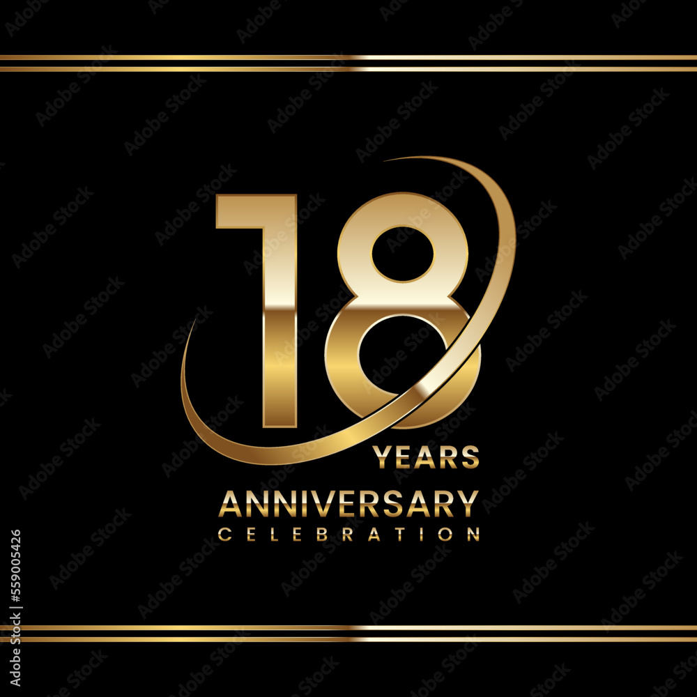 18th Anniversary logo design with golden ring. Logo Vector Illustration 18th Anniversary logo design with golden ring. Logo Vector Illustration
