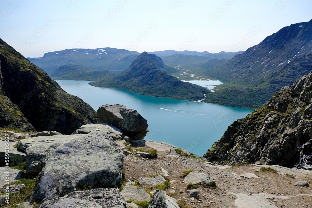 Fototapeta premium Scenic Besseggen trail in Jotunheimen, Norway - the most beautiful trekking trail in Norway.