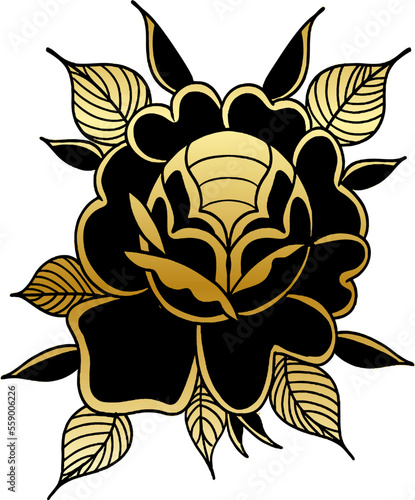 Black and gold rose old school tattoo