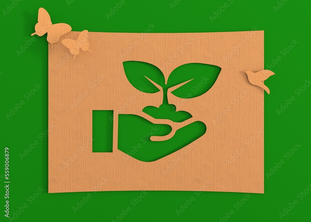 Eco house green papercut chat bubble concept Eco house green papercut chat bubble concept