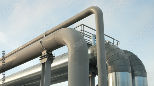 pipeline close-up, in the photo pipeline blue sky and clouds, bottom view © fotofotofoto