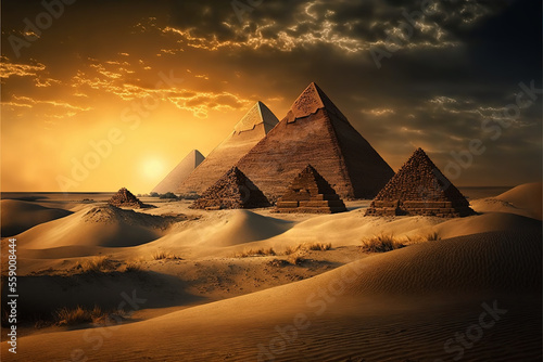 Pyramids at sunset, Cairo, Egypt Fototapet