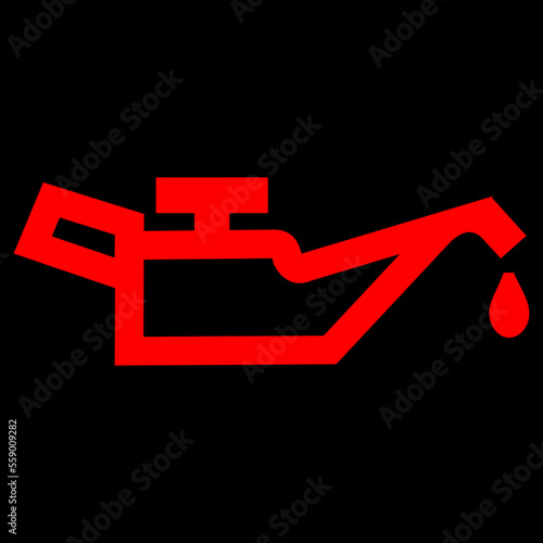 Red vector graphic on a black background of a dashboard warning light for low oil pressure