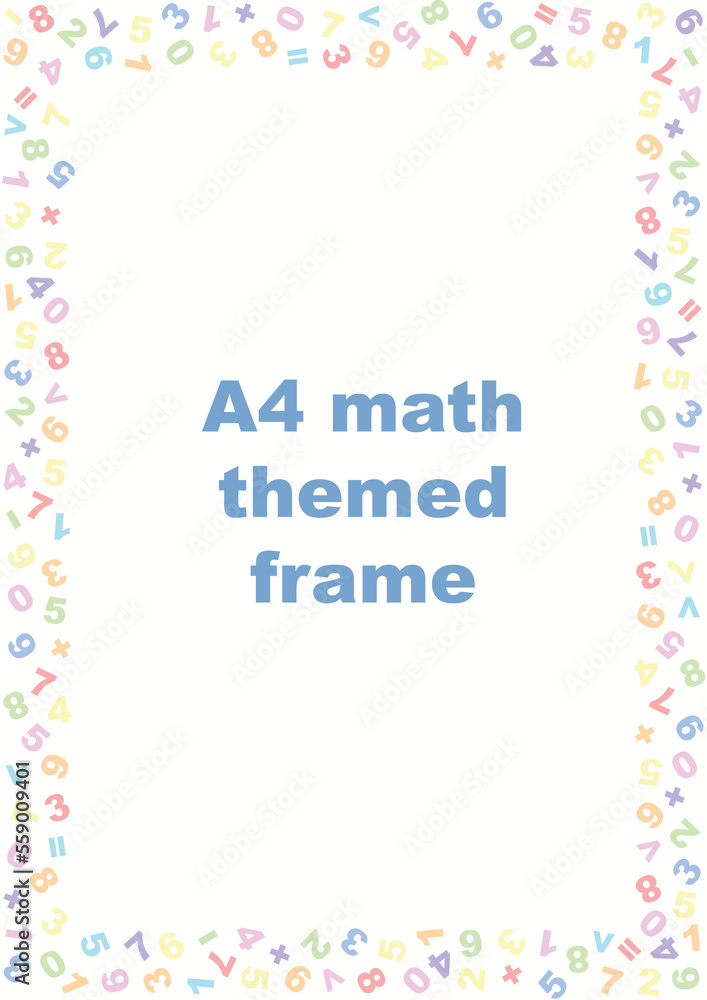 Mathematics themed pastel vector frame for worksheets and arithmetic school tasks, pictures