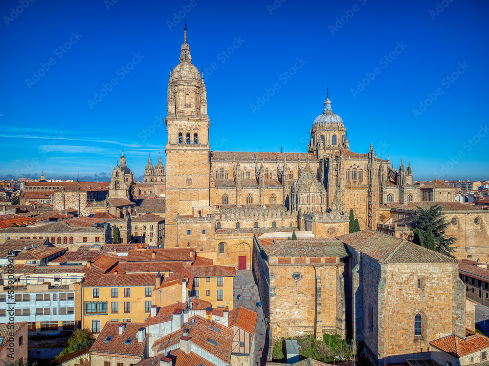 Aerial view of the cathedral of Salamanca in Spain.