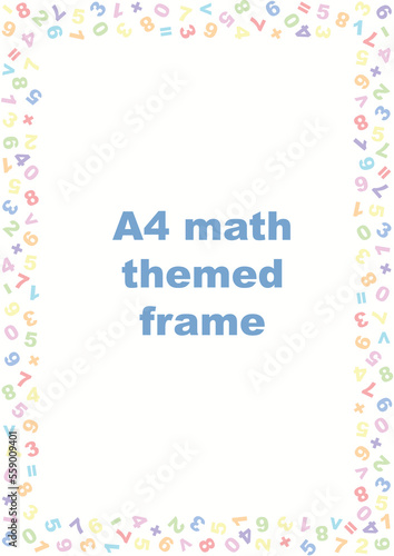 Mathematics themed pastel vector frame for worksheets and arithmetic school tasks, pictures