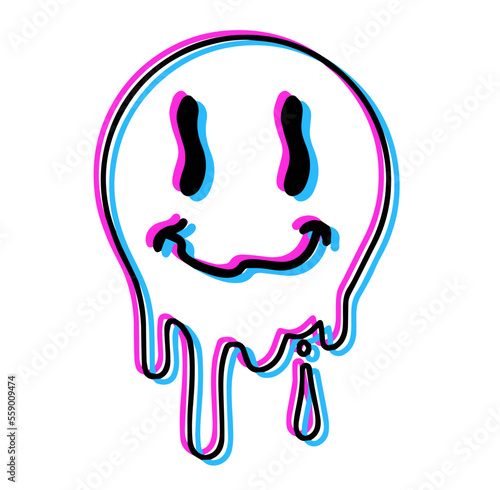 Acid smile face. Melted rave and techno symbol