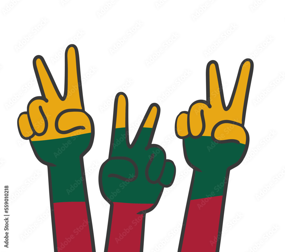 Fototapeta premium Lithuanian patriotism. Cartoon Hands