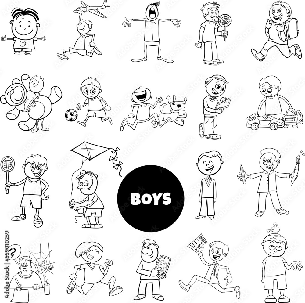 cartoon teen and elementary age boys set coloring book cartoon teen and elementary age boys set coloring book