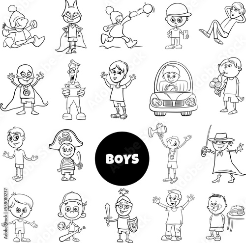 cartoon teen and elementary age boys set coloring book