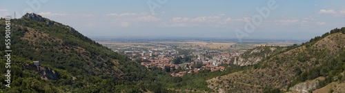 Asenovgrad is a town in central southern Bulgaria. Panorama, view of the city from the Rhodope Mountains.