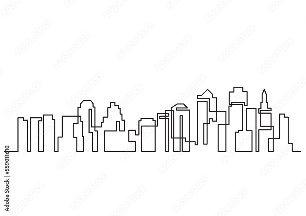 continuous line drawing of big city skyline PNG image with transparent background