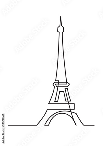 continuous line drawing of Paris Eiffel tower PNG image with transparent background