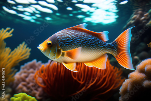 Exotic tropical fish closeup