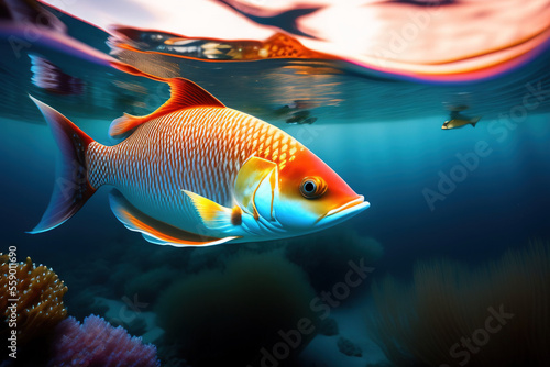 Exotic tropical fish closeup photo