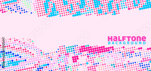 Halftone pattern with multicolor points on light pink background