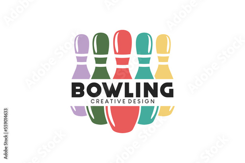 Bowling logo design with colorful bowling pins concept