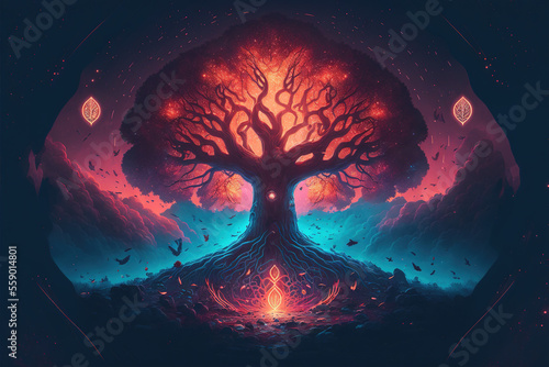 Photographie Tree of life Yggdrasil norse mythology, center of universe