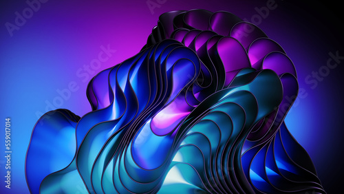 Fototapeta Naklejka Na Ścianę i Meble -  3d render, abstract pink blue background with curvy folds, layers and ribbons. Fantastic wallpaper