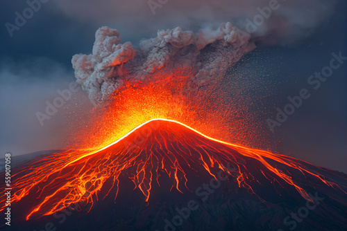 Fotografiet volcanic eruption in hawaii with lava, generative AI