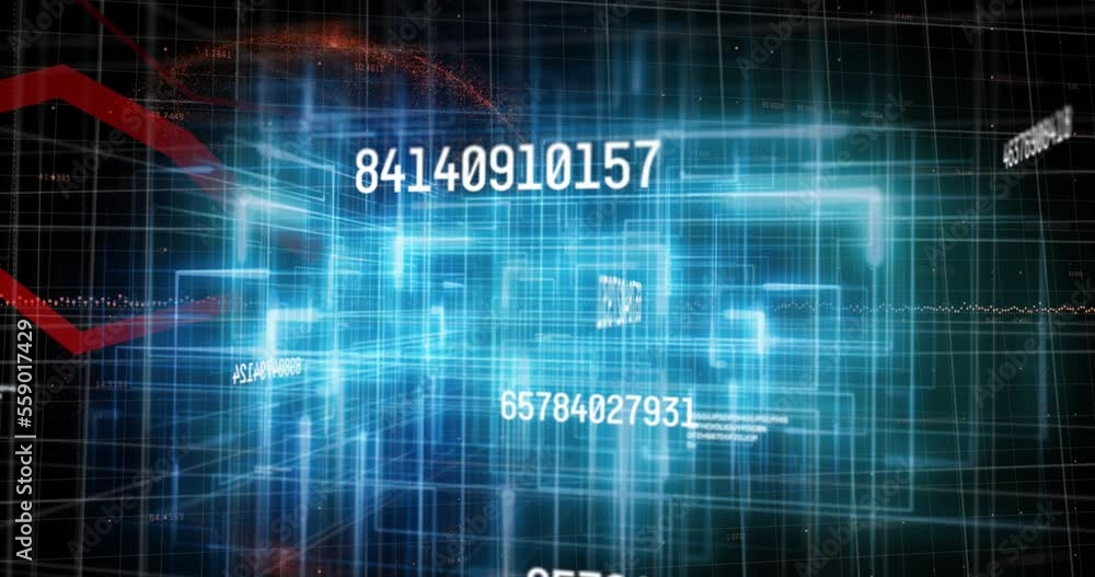 Animation of numbers changing and icons over glowing light trails Animation of numbers changing and icons over glowing light trails
