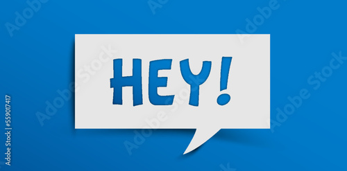 Hello salutation or greeting word to welcome someone or initiate a conversation. Design with letters cut out in paper speech bubble over blue background. Communication concept, introduction.