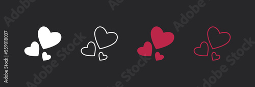Three hearts in different variations rise up. Vector icon.