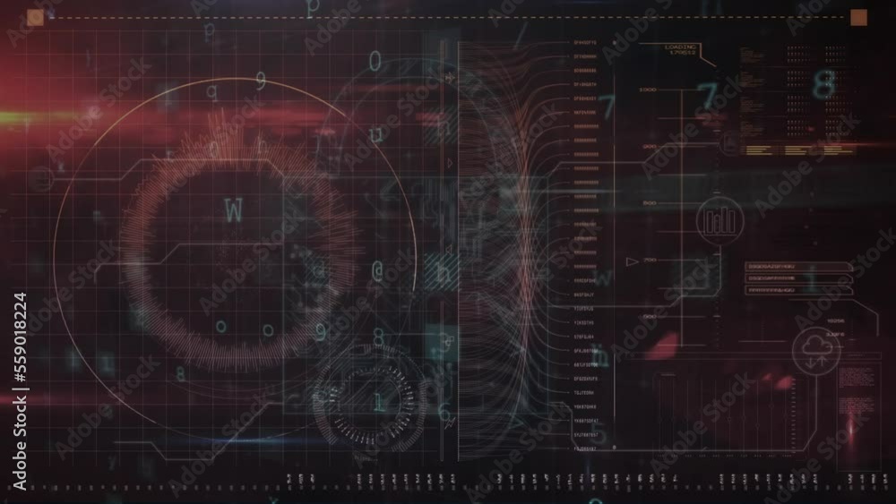 Animation of circle, abstract pattern and multiple texts over circuit board pattern in padlock Animation of circle, abstract pattern and multiple texts over circuit board pattern in padlock