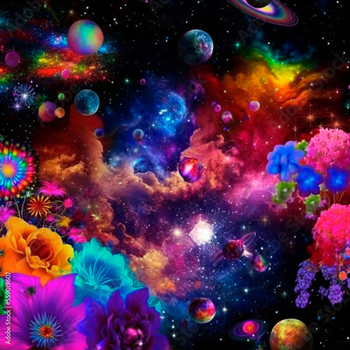 space background with different elements of rainbow colors. High quality illustration © NeuroSky