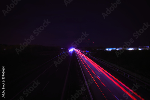 Langzeitbelichtung - Autobahn - Strasse - Traffic - Travel - Background - Line - Ecology - Highway - Long Exposure - Motorway - Night Traffic - Light Trails - High quality photo 