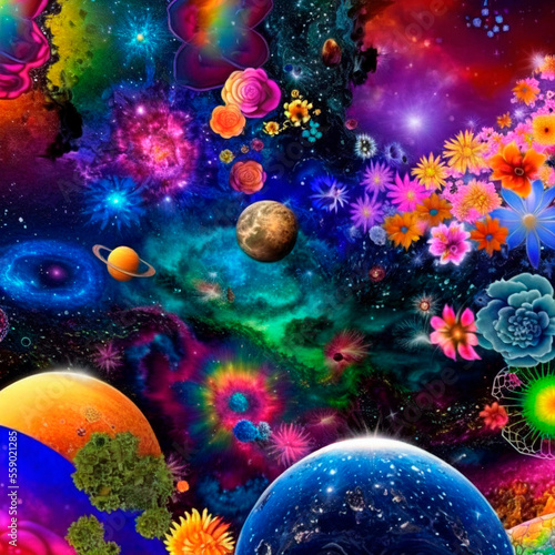 space background with different elements of rainbow colors. High quality illustration © NeuroSky