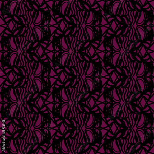 Wallpaper Mural abstract tile drawn with ornaments in folk style and black color drawn on a dark violet background, vector tile Torontodigital.ca