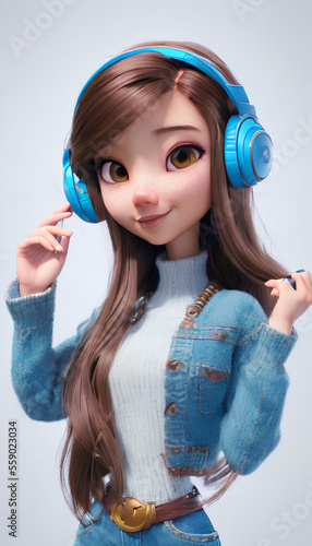 Miku Nakano, Quintessential Quintuplets, 3D art, portrait of a woman wearing blue headphones