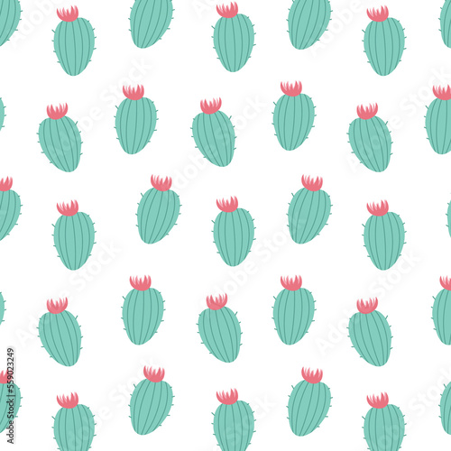 Cute Green Cactus Plant Allover Seamless Pattern Design Artwork