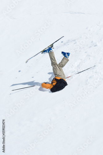 Lone skier making turns in alpine environment, Washington.