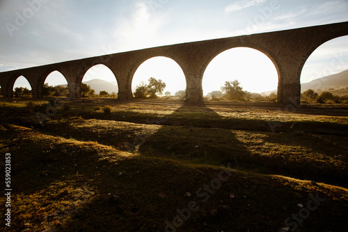 Tembleque's father aqueduct at sunset. Estado de Mexico, Mexico. photo