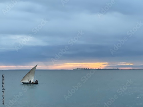 Traditional sailing boat during sunset