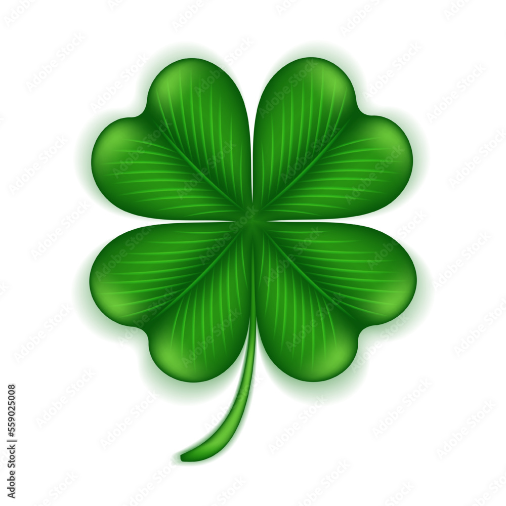 Four leaf clover 3d isolated on white background. Clover leaf, the symbol of St. Patrick's Day and the national emblem of Ireland. Vector illustration. Four leaf clover 3d isolated on white background. Clover leaf, the symbol of St. Patrick's Day and the national emblem of Ireland. Vector illustration.