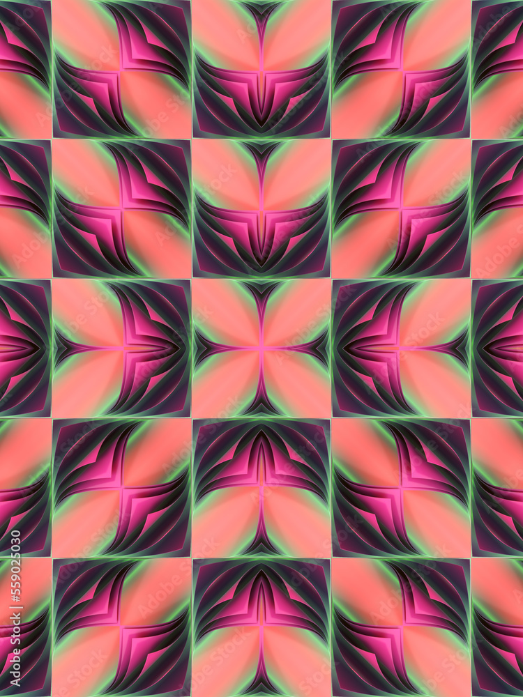 Kaleidoscopic pattern of stacks of colorful pages. Abstract background. 3d rendering digital illustration