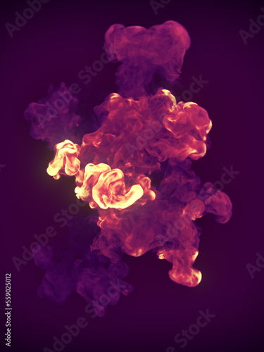 Close up magic chemical explosions with colored smoke. Abstract background. 3d rendering digital illustration