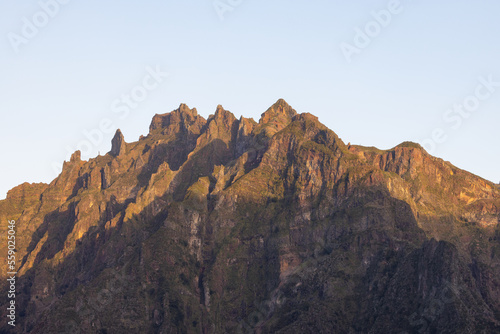 The mountain peaks in Madeira are kissed by the morning sun.