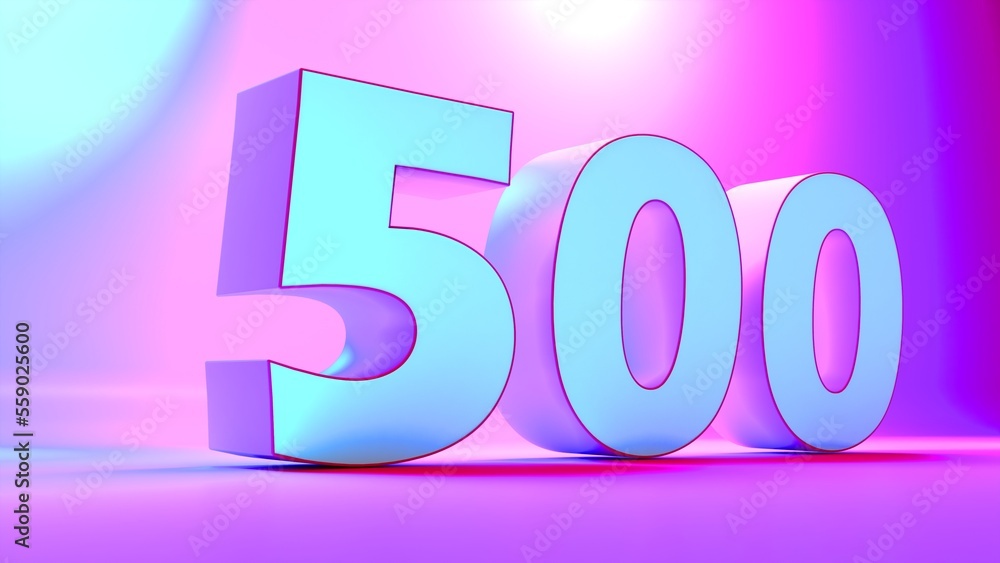 Number 500 in white on light purple background, isolated number 3d rendering. Number 500 in white on light purple background, isolated number 3d rendering.